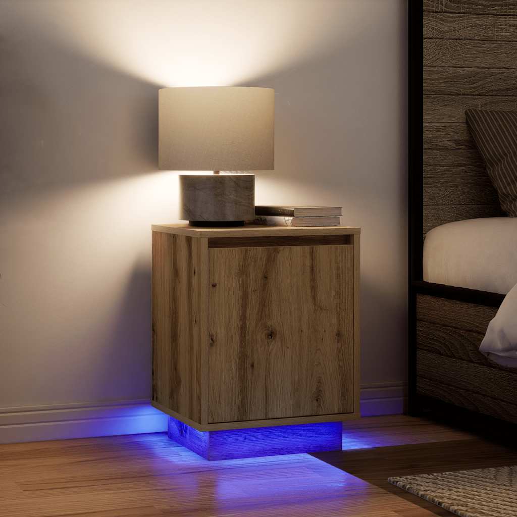 Sengeskab med LED-lys Håndværks eg 38x34x50 cm