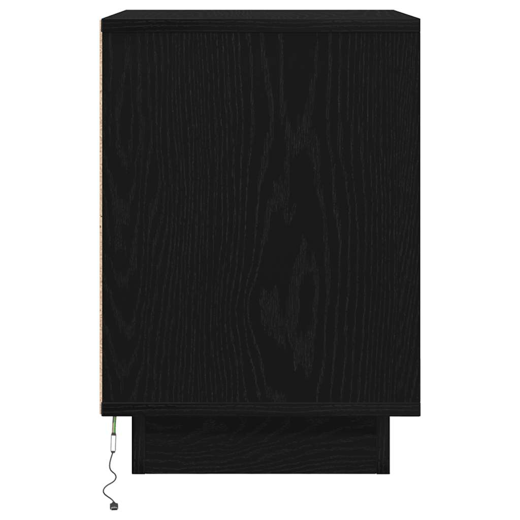 Sengeskab med LED-lys Sort 38x34x50 cm