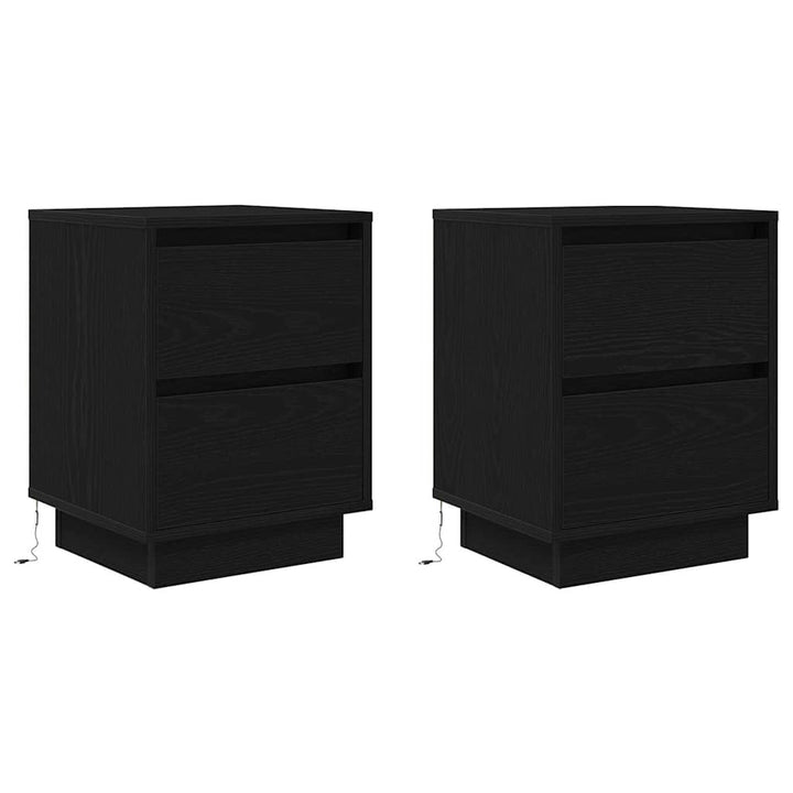 sengeskabe 2 stk. med LED-lys 38x34x50 cm sort