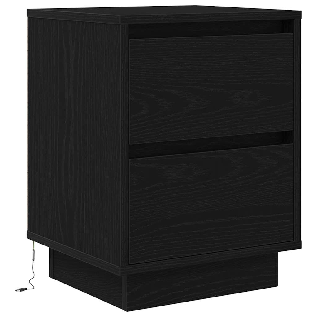 sengeskabe 2 stk. med LED-lys 38x34x50 cm sort