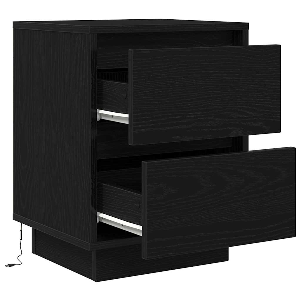 sengeskabe 2 stk. med LED-lys 38x34x50 cm sort