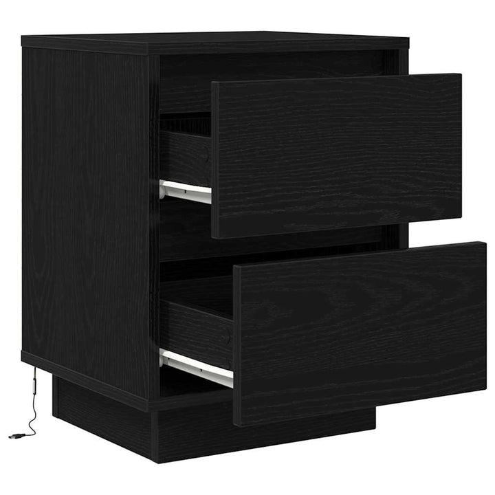 sengeskabe 2 stk. med LED-lys 38x34x50 cm sort