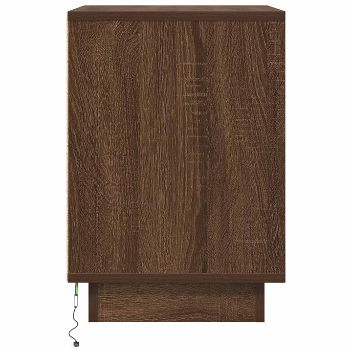 Sengeskab med LED-lys Brun Eg 38x34x50 cm