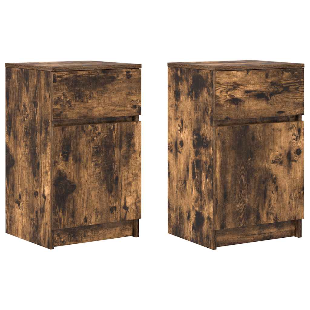 sengeborde 2 stk. 39x35x65 cm konstrueret træ røget egetræ
