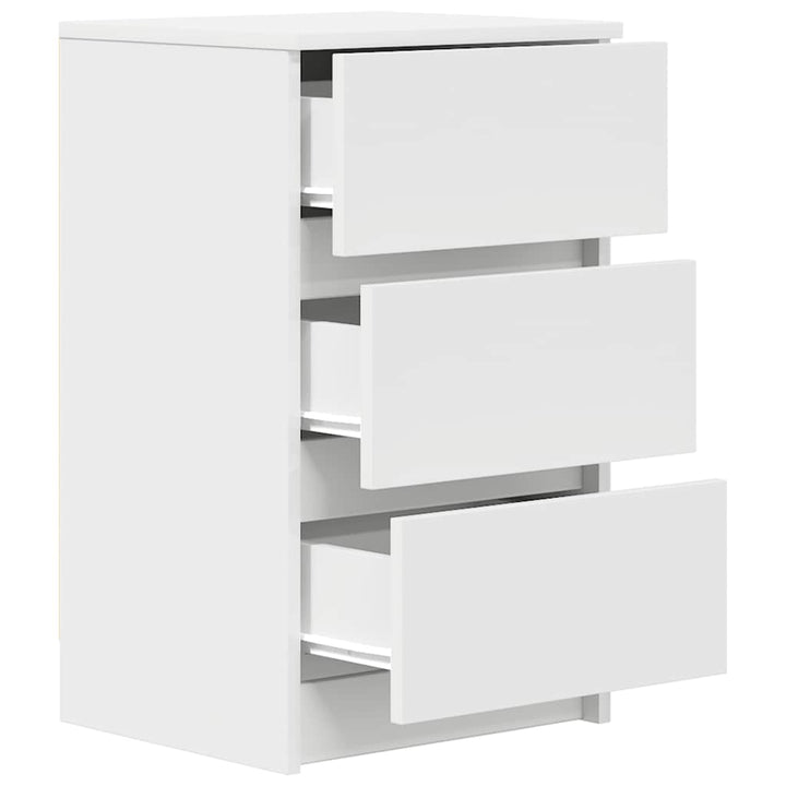 sengebord med 3 skuffer 39x35x65 cm hvid