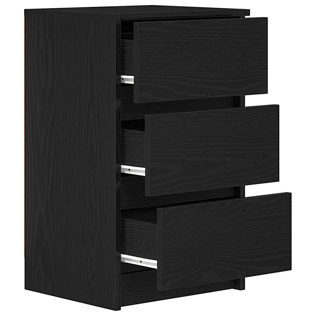 sengebord med 3 skuffer 39x35x65 cm sort