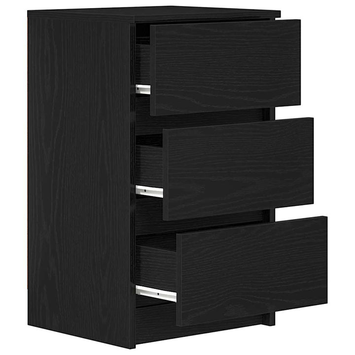 sengebord med 3 skuffer 39x35x65 cm sort