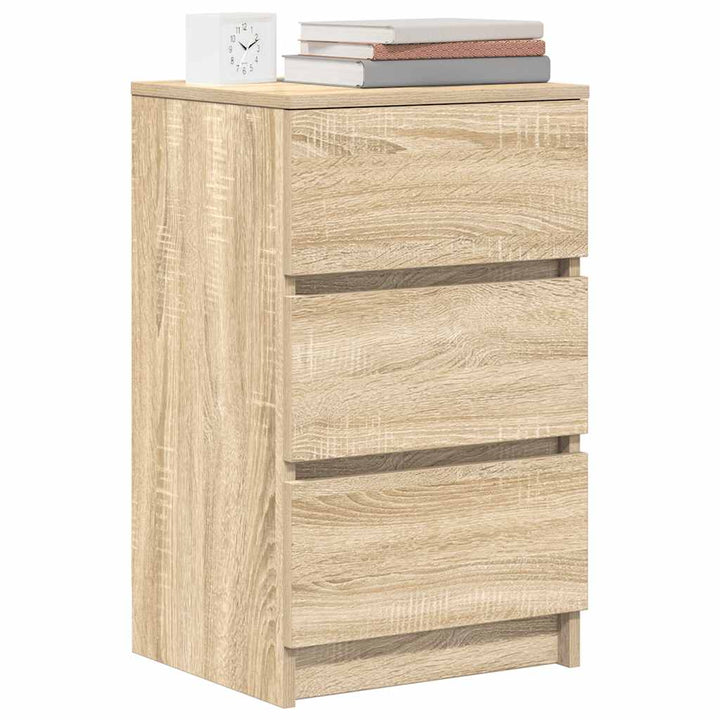 sengebord med 3 skuffer 39x35x65 cm sonoma-eg