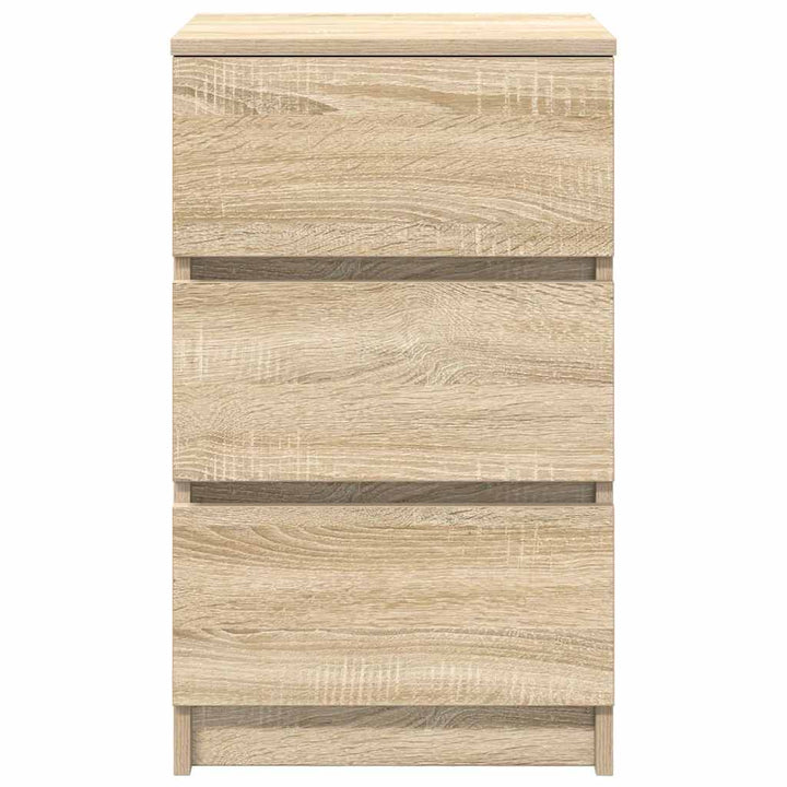 sengebord med 3 skuffer 39x35x65 cm sonoma-eg