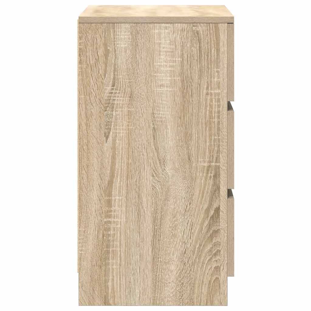sengebord med 3 skuffer 39x35x65 cm sonoma-eg