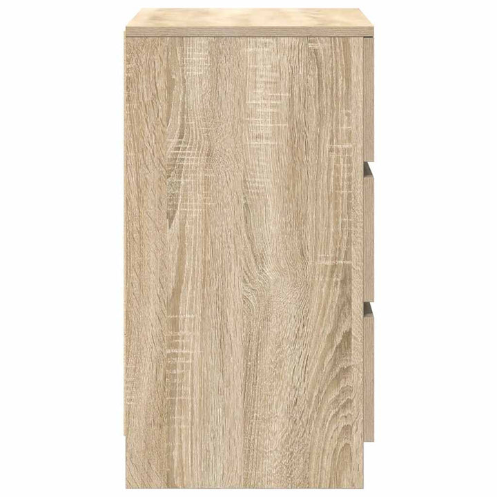sengebord med 3 skuffer 39x35x65 cm sonoma-eg