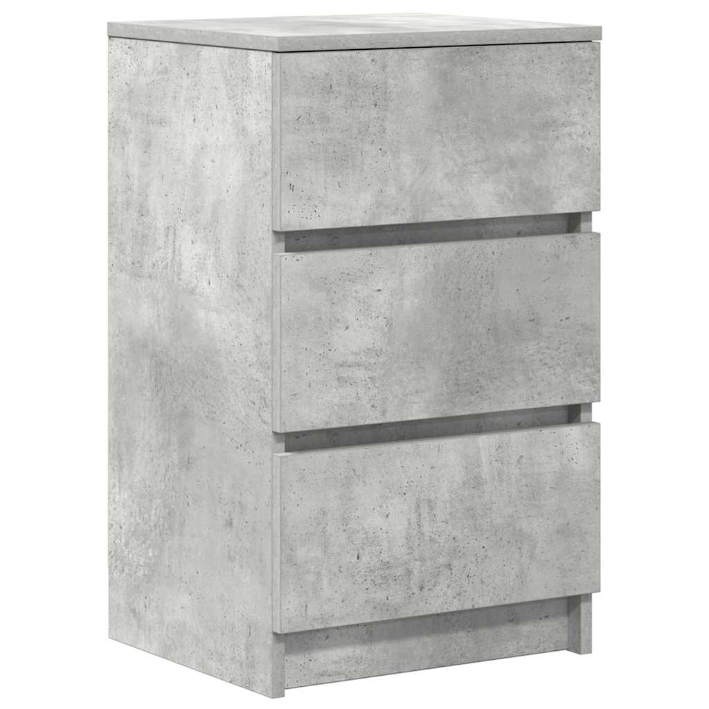 sengebord med 3 skuffer 39x35x65 cm betongrå
