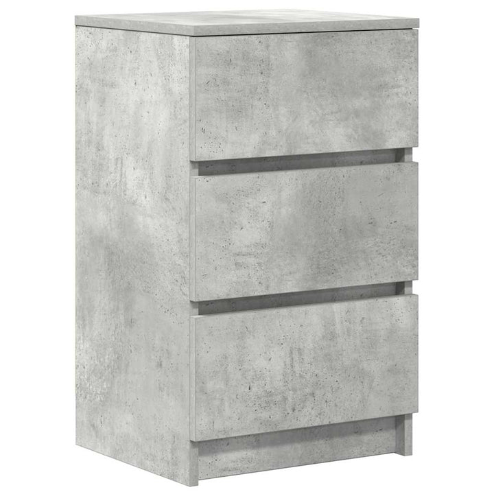 sengebord med 3 skuffer 39x35x65 cm betongrå