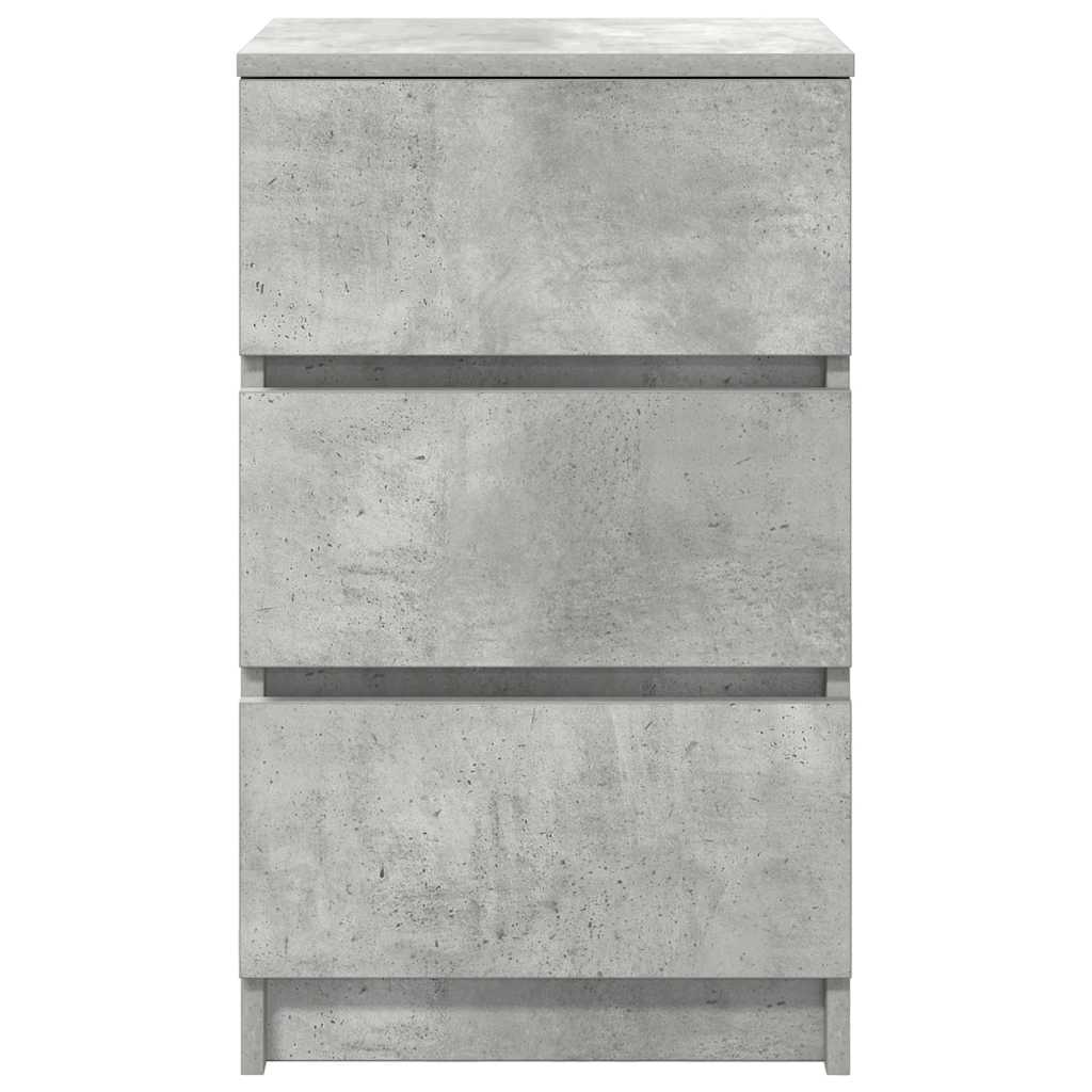 sengebord med 3 skuffer 39x35x65 cm betongrå