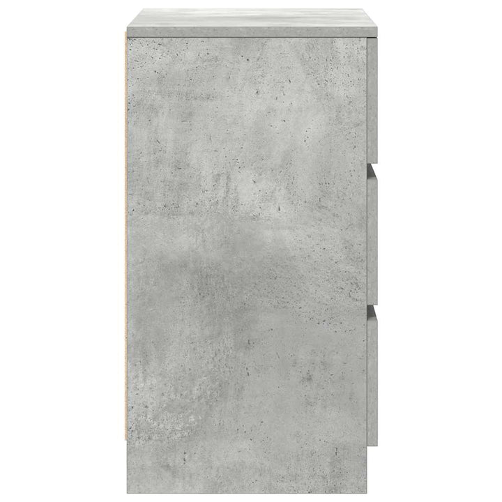 sengebord med 3 skuffer 39x35x65 cm betongrå