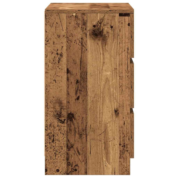 sengebord med 3 skuffer 39x35x65 cm gammelt træ-look