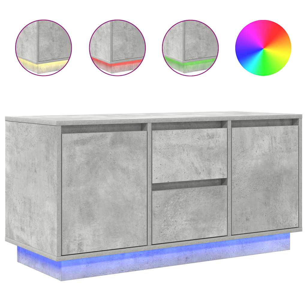 sengebord med LED-lys 100x41x50 cm betongrå