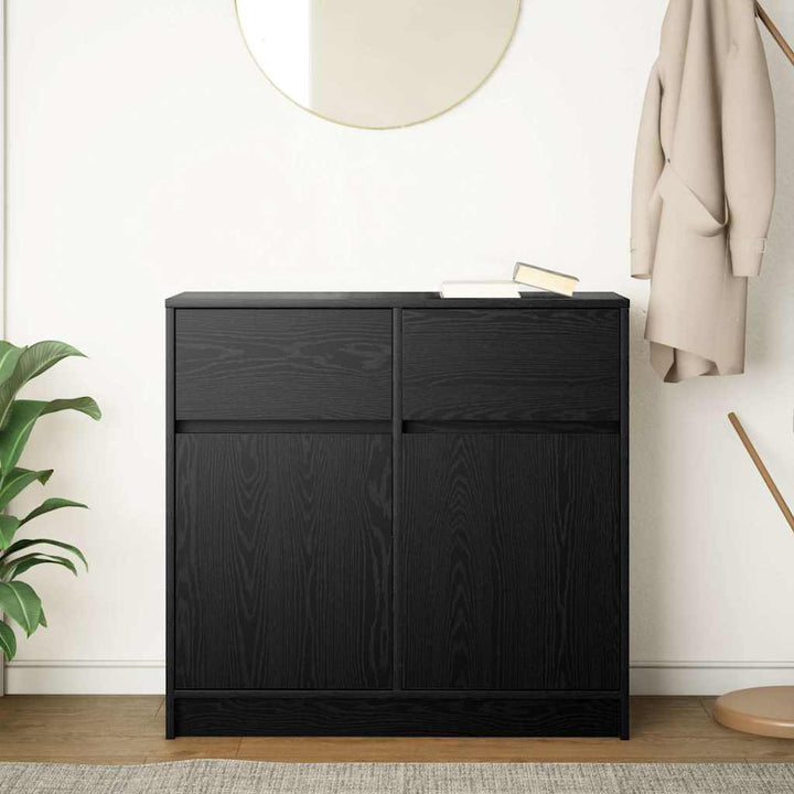 skænk med skuffe 80x34x76 cm konstrueret træ sort egetræ
