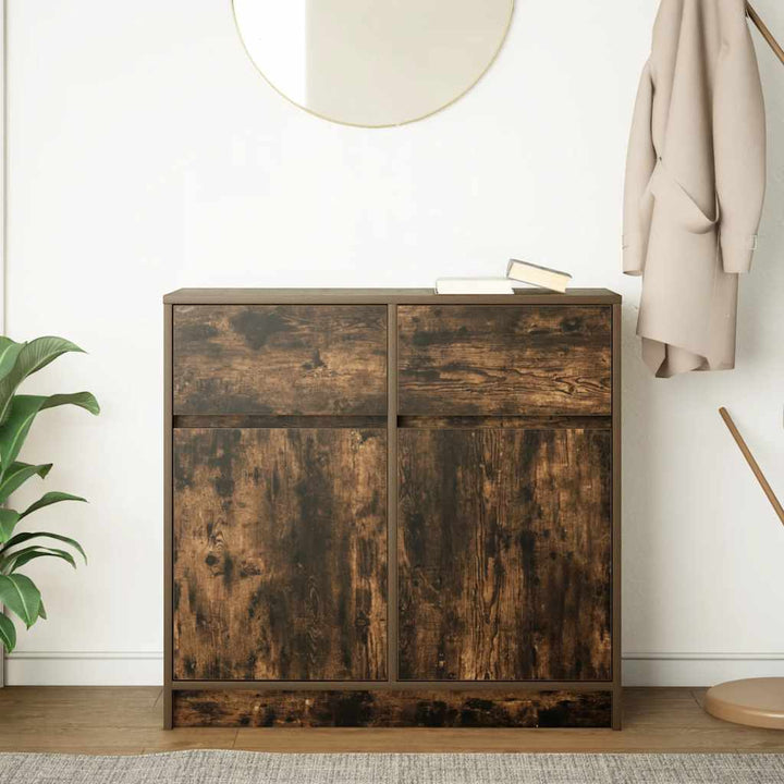 skænk med skuffe 80x34x76 cm konstrueret træ røget egetræ