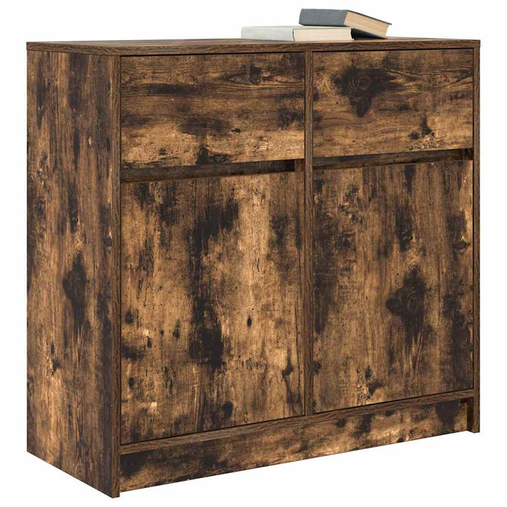 skænk med skuffe 80x34x76 cm konstrueret træ røget egetræ