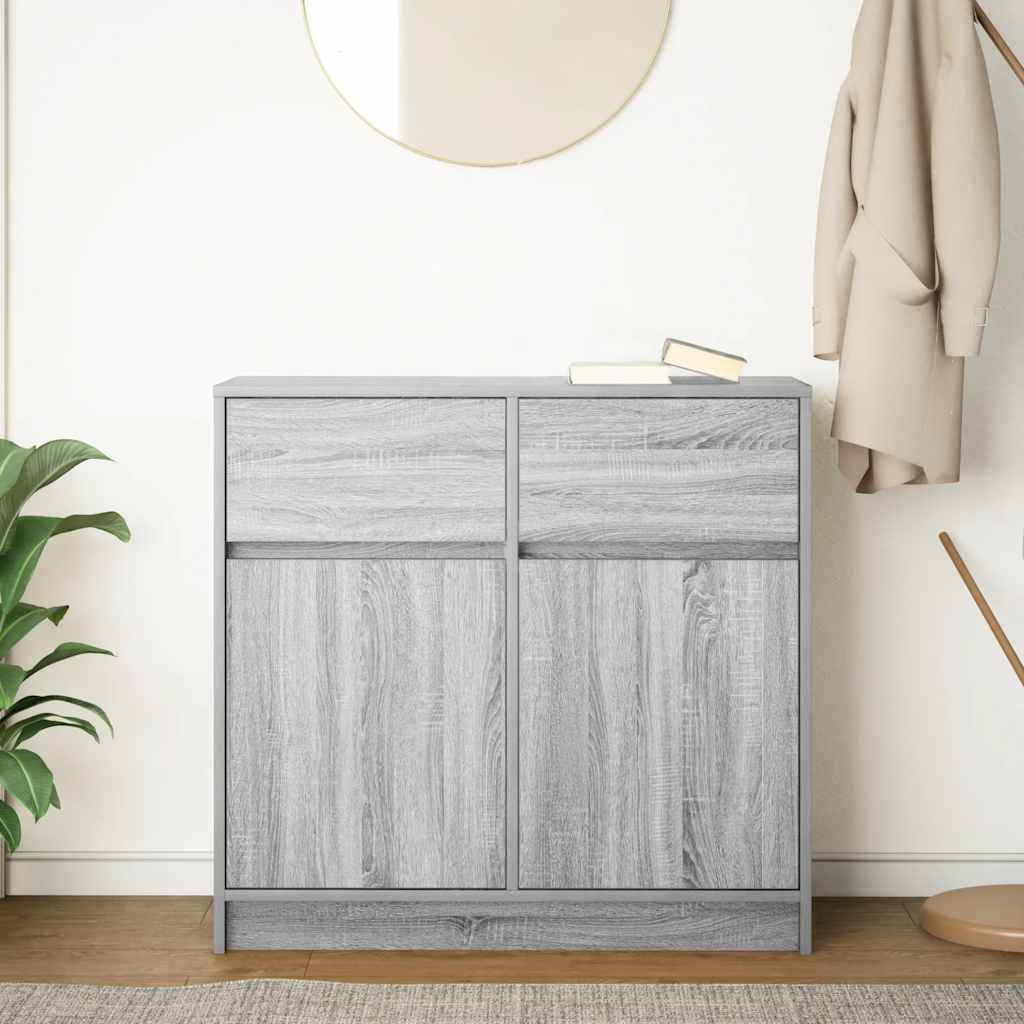 skænk med skuffe 80x34x76 cm konstrueret træ grå sonoma-eg