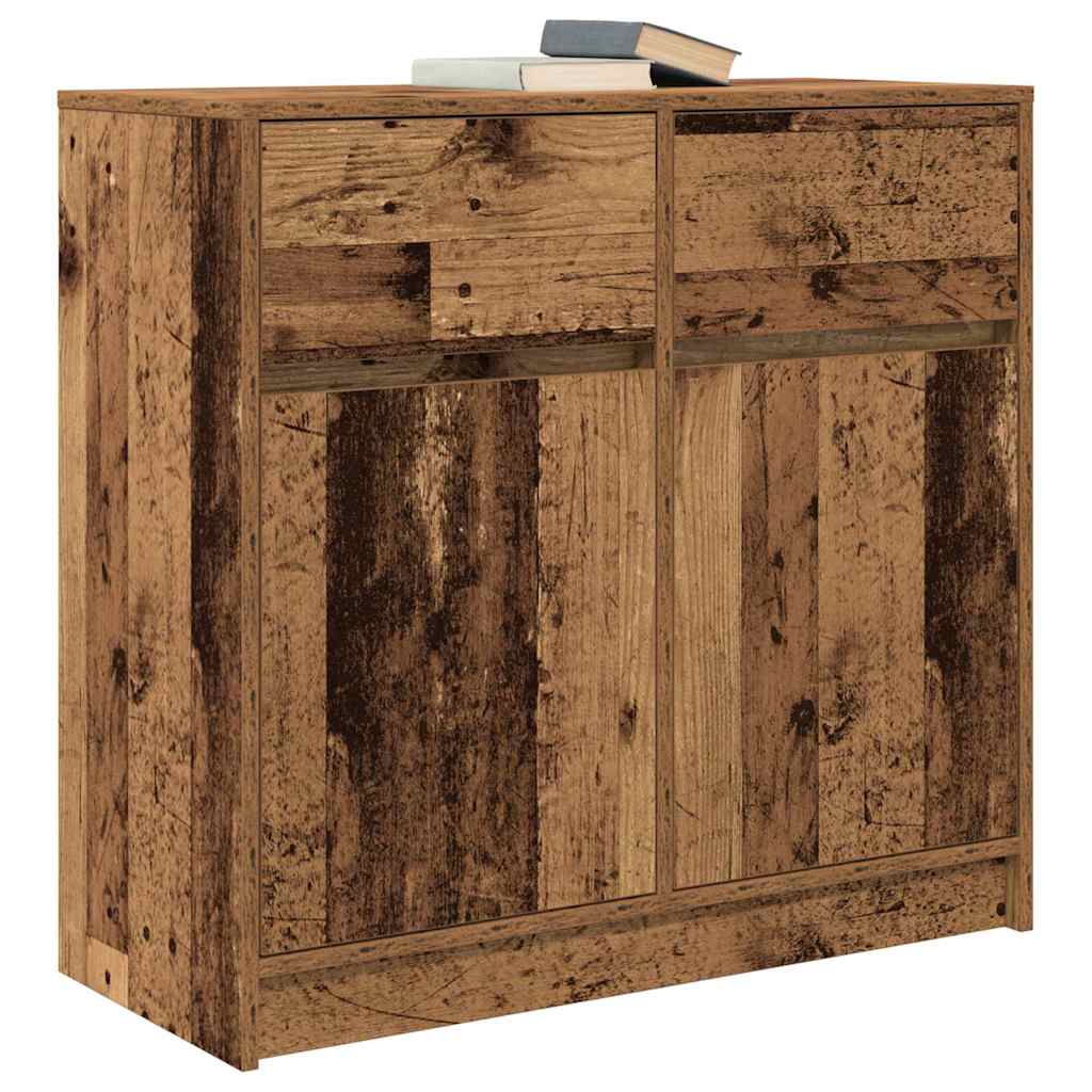 skænk med skuffe 80x34x76 cm konstrueret træ antikt træ