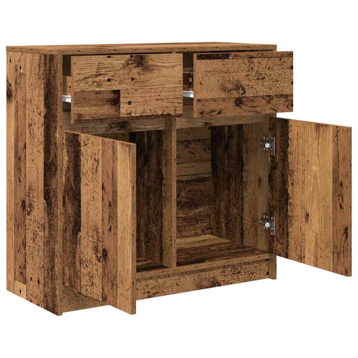 skænk med skuffe 80x34x76 cm konstrueret træ antikt træ