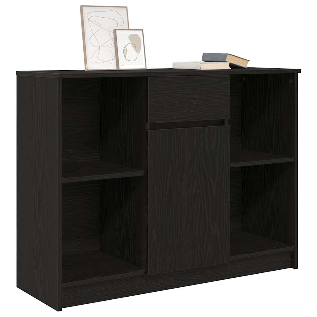 skænk med skuffe 101x35x76 cm konstrueret træ sort egetræ