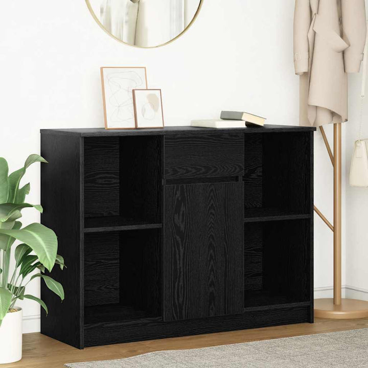 skænk med skuffe 101x35x76 cm konstrueret træ sort egetræ