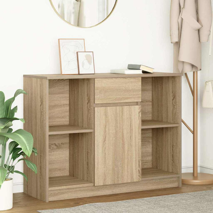 skænk med skuffe 101x35x76 cm konstrueret træ sonoma-eg