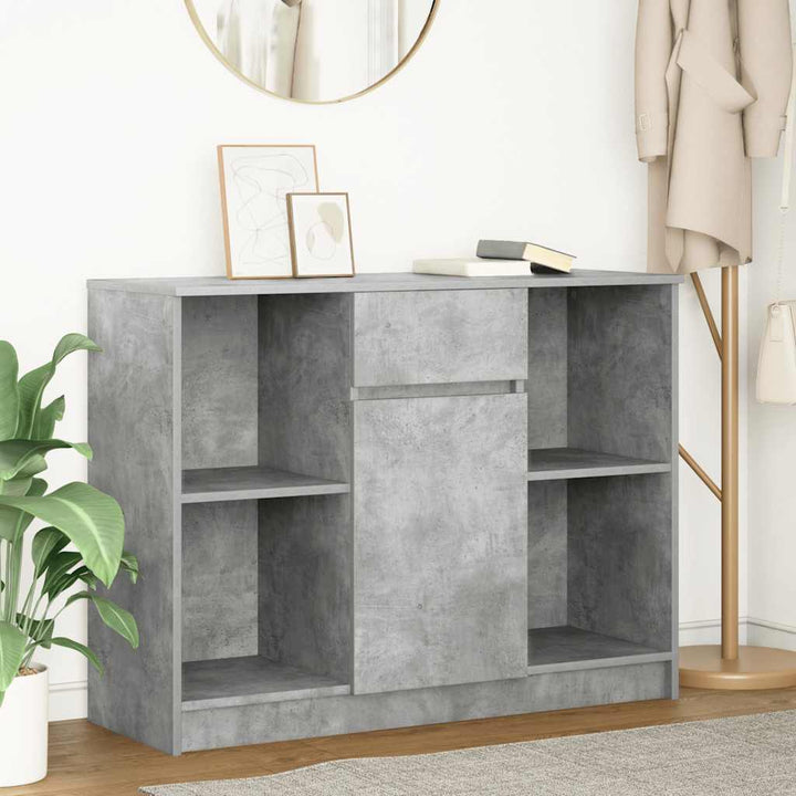 skænk med skuffe 101x35x76 cm konstrueret træ betongrå