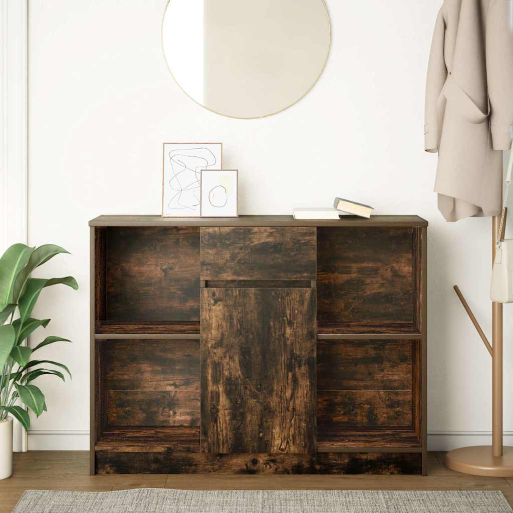 skænk med skuffe 101x35x76 cm konstrueret træ røget egetræ