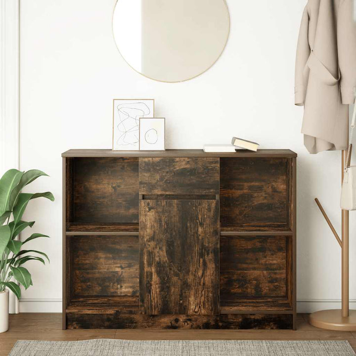 skænk med skuffe 101x35x76 cm konstrueret træ røget egetræ