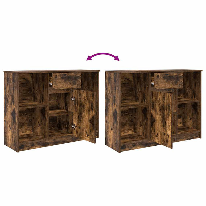 skænk med skuffe 101x35x76 cm konstrueret træ røget egetræ