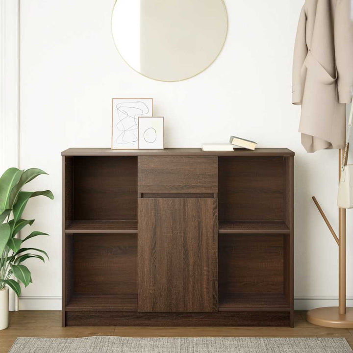 skænk med skuffe 101x35x76 cm konstrueret træ brun egetræ