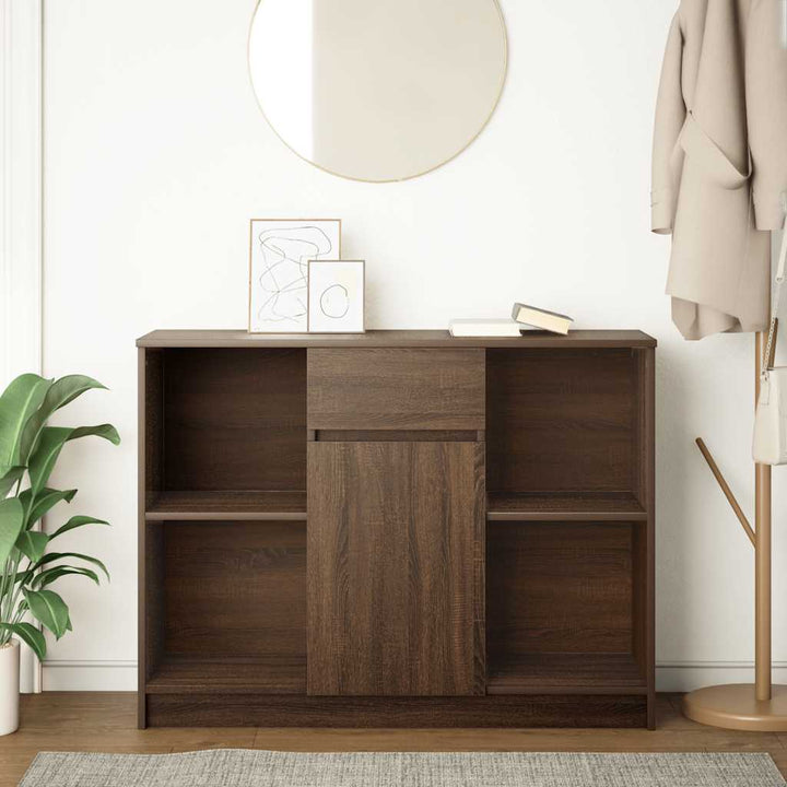 skænk med skuffe 101x35x76 cm konstrueret træ brun egetræ