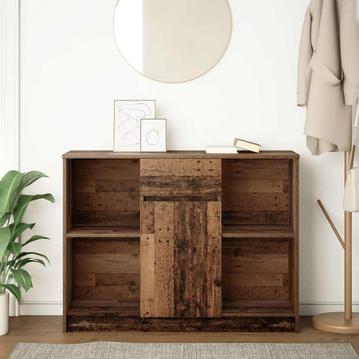 skænk med skuffe 101x35x76 cm konstrueret træ antikt træ