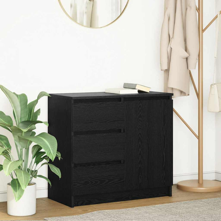 skænk med skuffe 71x35x65 cm konstrueret træ sort egetræ