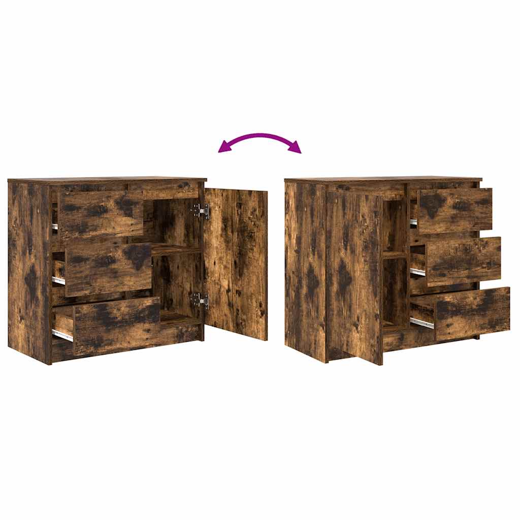 skænk med skuffe 71x35x65 cm konstrueret træ røget egetræ