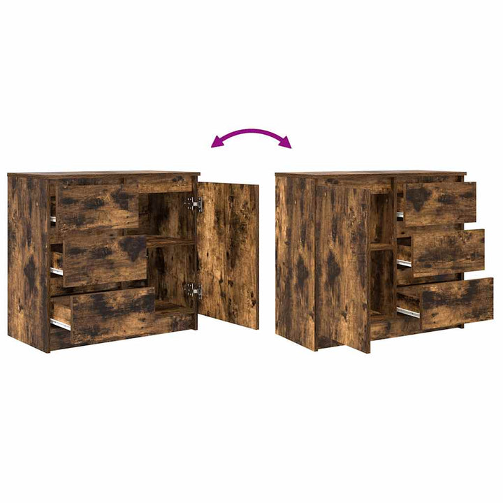 skænk med skuffe 71x35x65 cm konstrueret træ røget egetræ