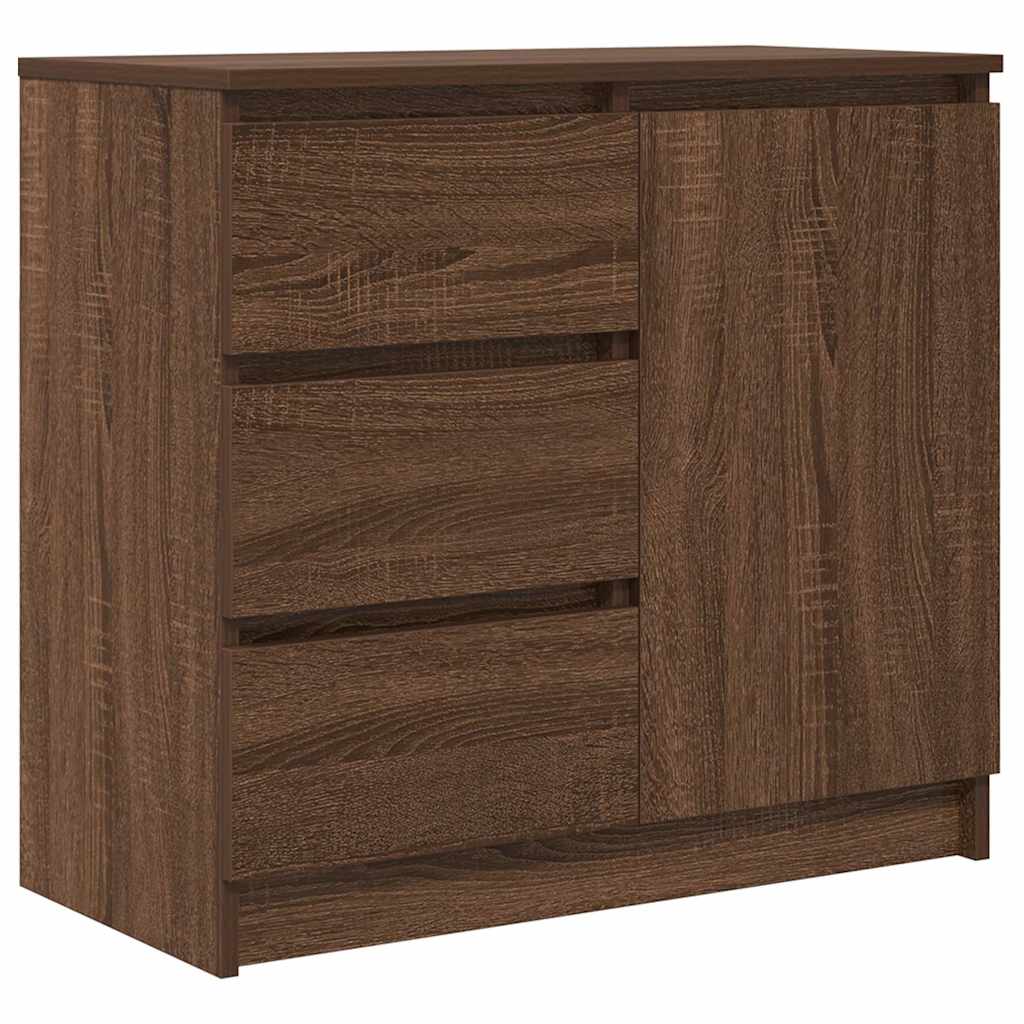 skænk med skuffe 71x35x65 cm konstrueret træ brun egetræ