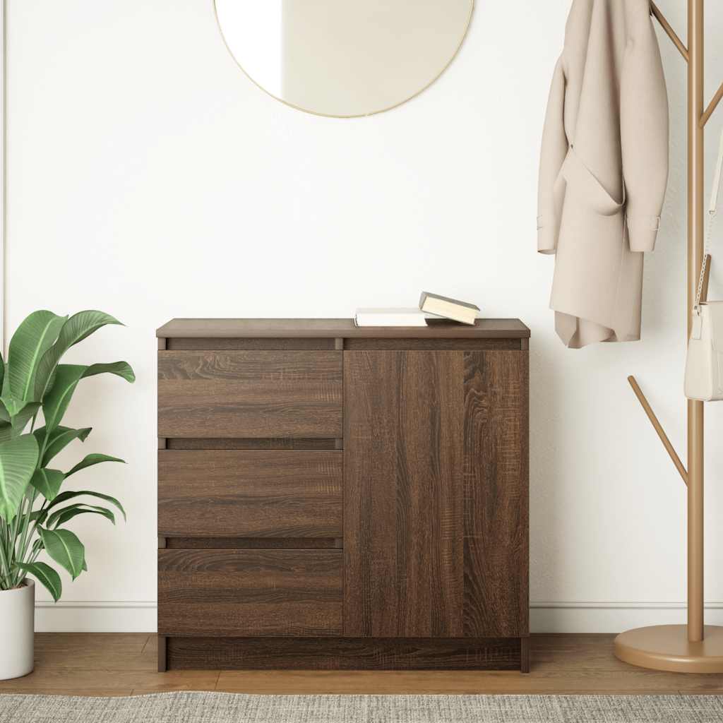 skænk med skuffe 71x35x65 cm konstrueret træ brun egetræ