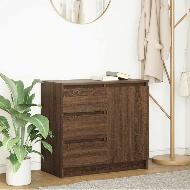 skænk med skuffe 71x35x65 cm konstrueret træ brun egetræ