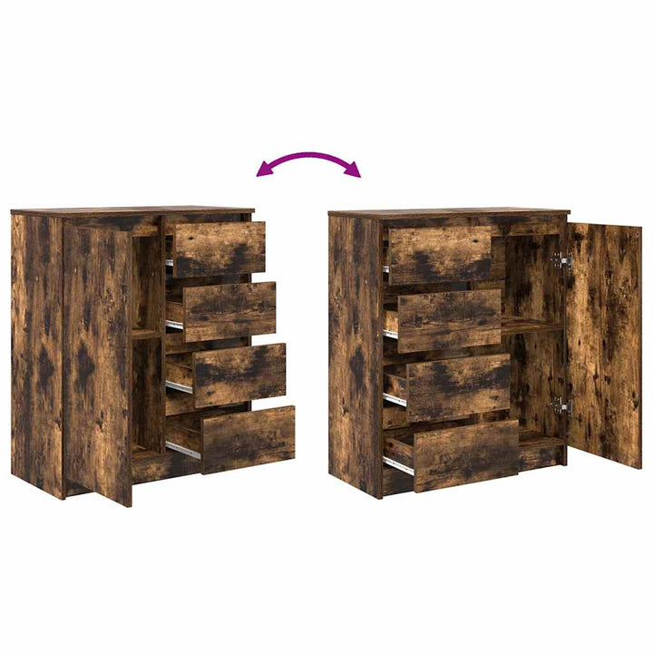 skænk med skuffer 71x35x84 cm konstrueret træ røget egetræ