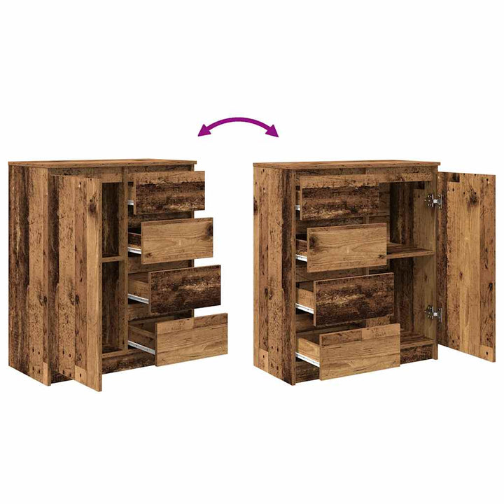 skænk med skuffer 71x35x84 cm konstrueret træ antikt træ