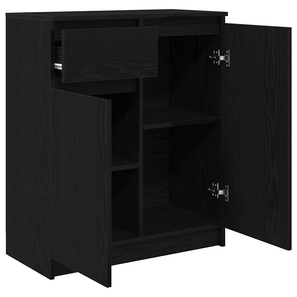 skænk med skuffe 71x35x84 cm konstrueret træ sort egetræ
