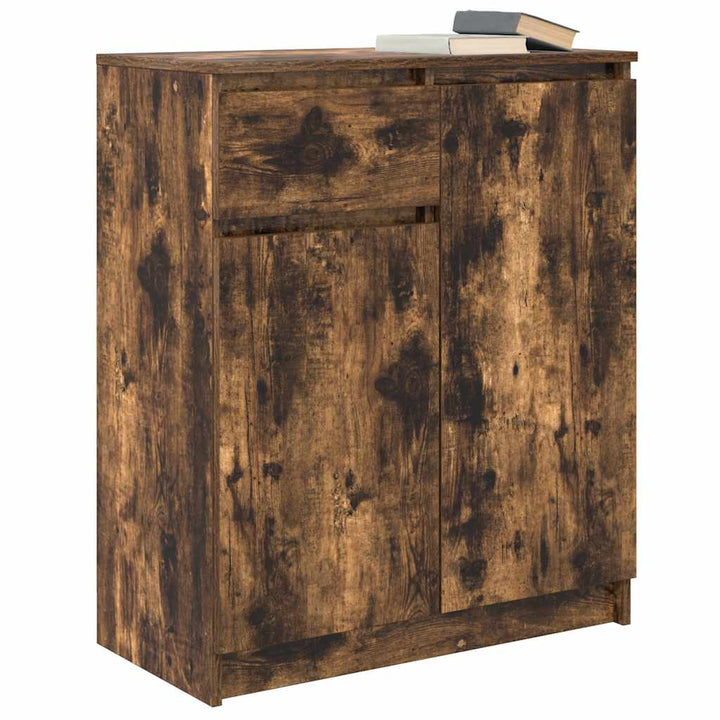 skænk med skuffe 71x35x84 cm konstrueret træ røget egetræ