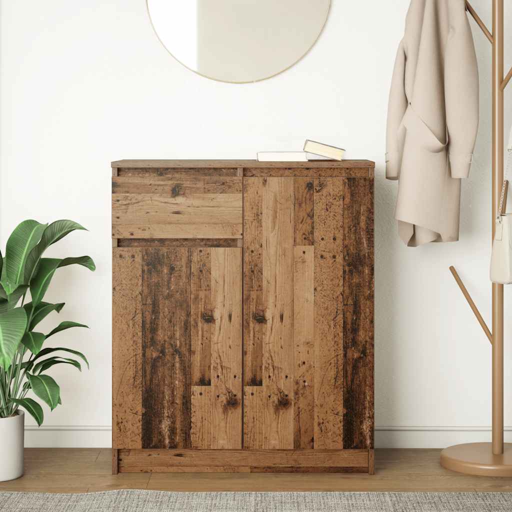 skænk med skuffe 71x35x84 cm konstrueret træ antikt træ