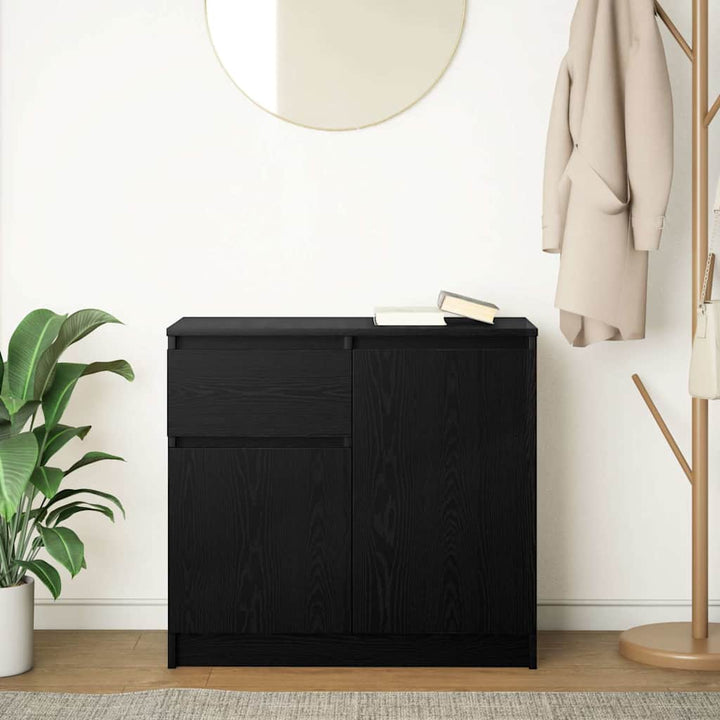 skænk med skuffe 71x35x65 cm konstrueret træ sort egetræ