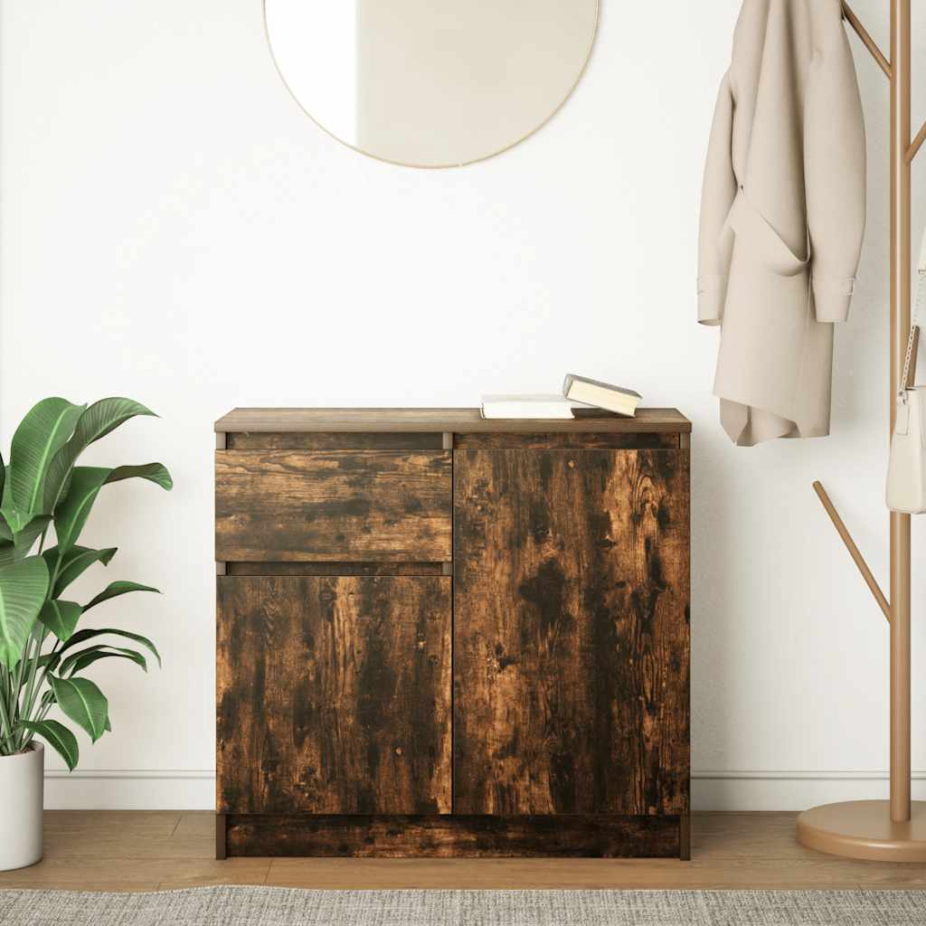 skænk med skuffe 71x35x65 cm konstrueret træ røget egetræ